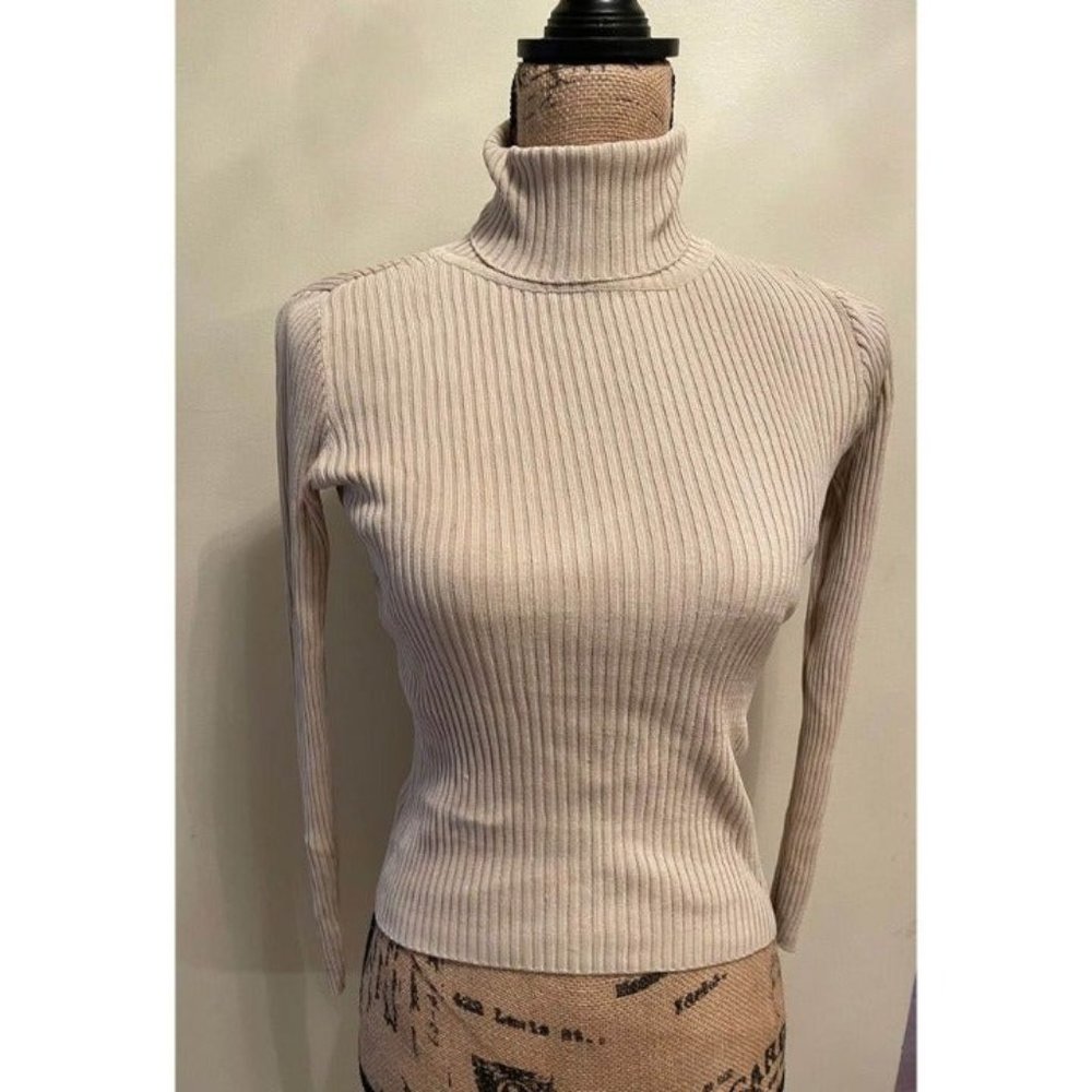 Ann Taylor Beige 100% Silk Turtleneck